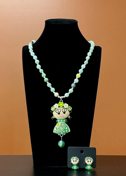 Frida Necklace & Earring Set - Green