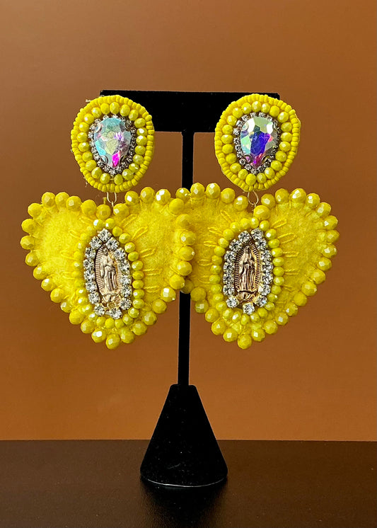 Virgin de Guadalupe Cushion Earrings - Yellow