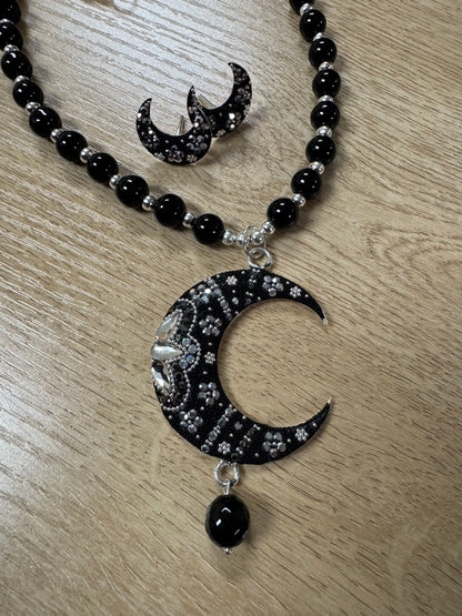 Luna Statement Necklace & Earrings - Onyx