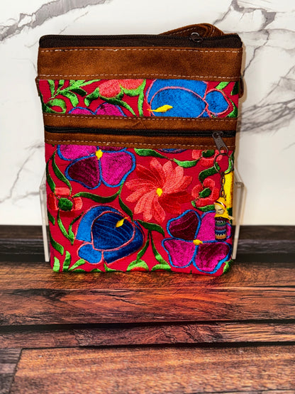 Embroidered Floral Crossbody Passport Bag