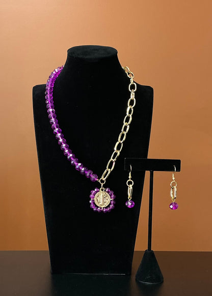 Saint Benedict Necklace & Earring Set - Purple