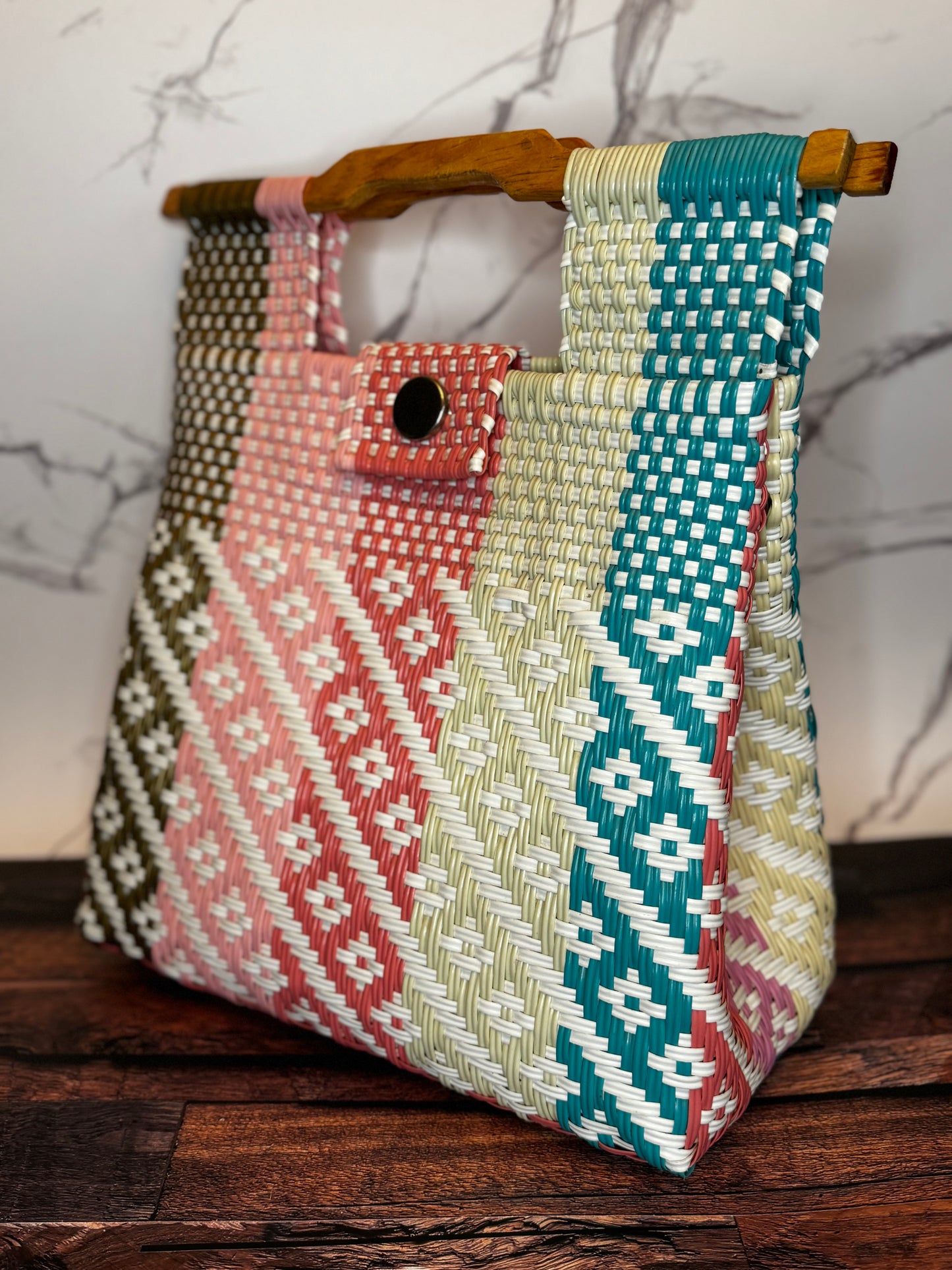 Large Handwoven Plastic Tote Bag