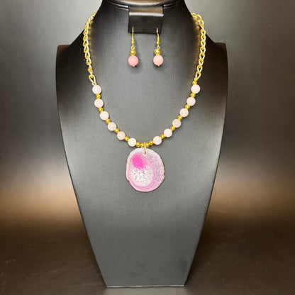 Rose Quartz Necklace & Earrings