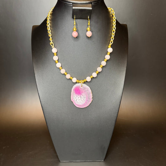 Rose Quartz Necklace & Earrings