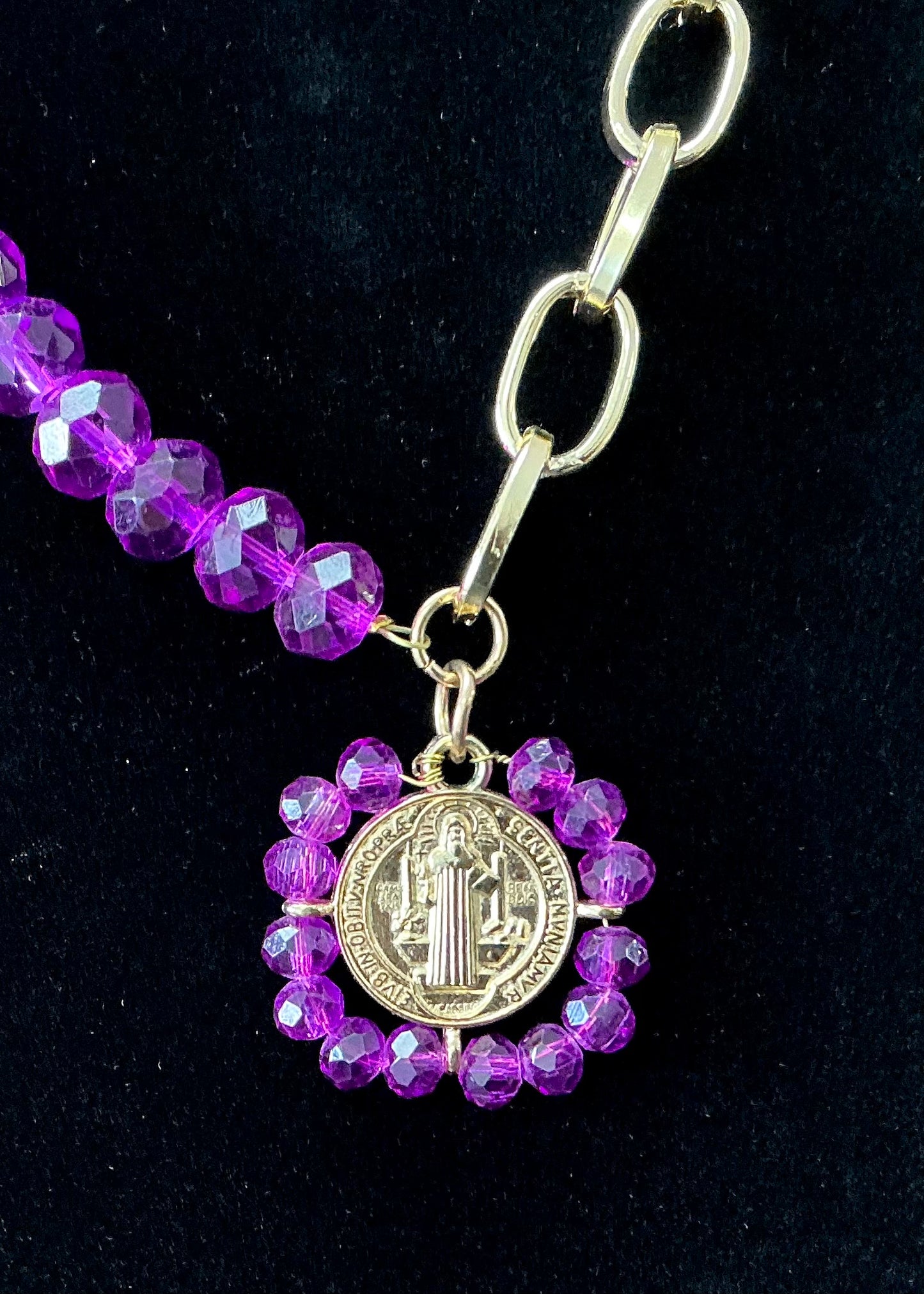 Saint Benedict Necklace & Earring Set - Purple
