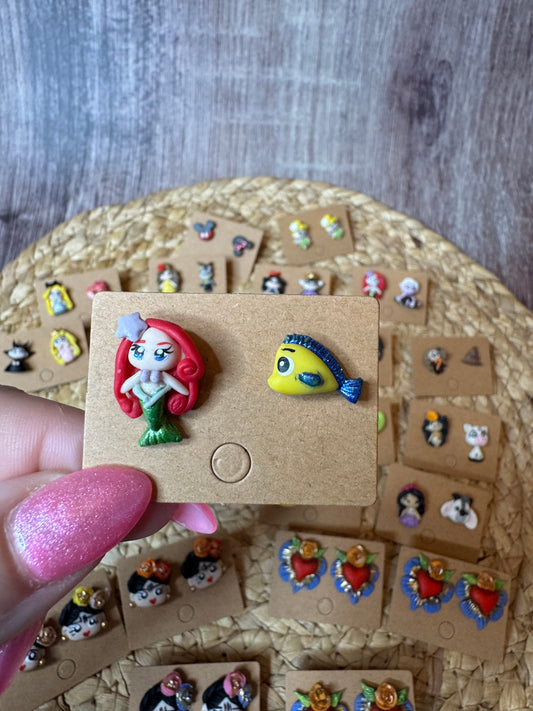 Ariel & Flounder Stud Earrings