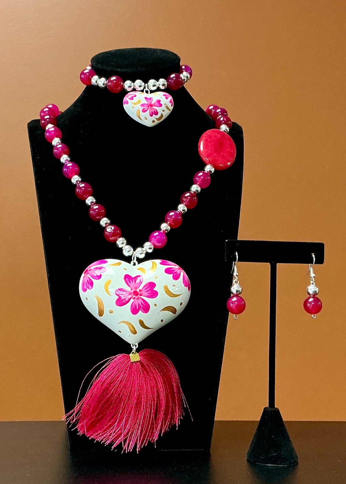 Corazón Pintado Necklace Set - Dark Pink