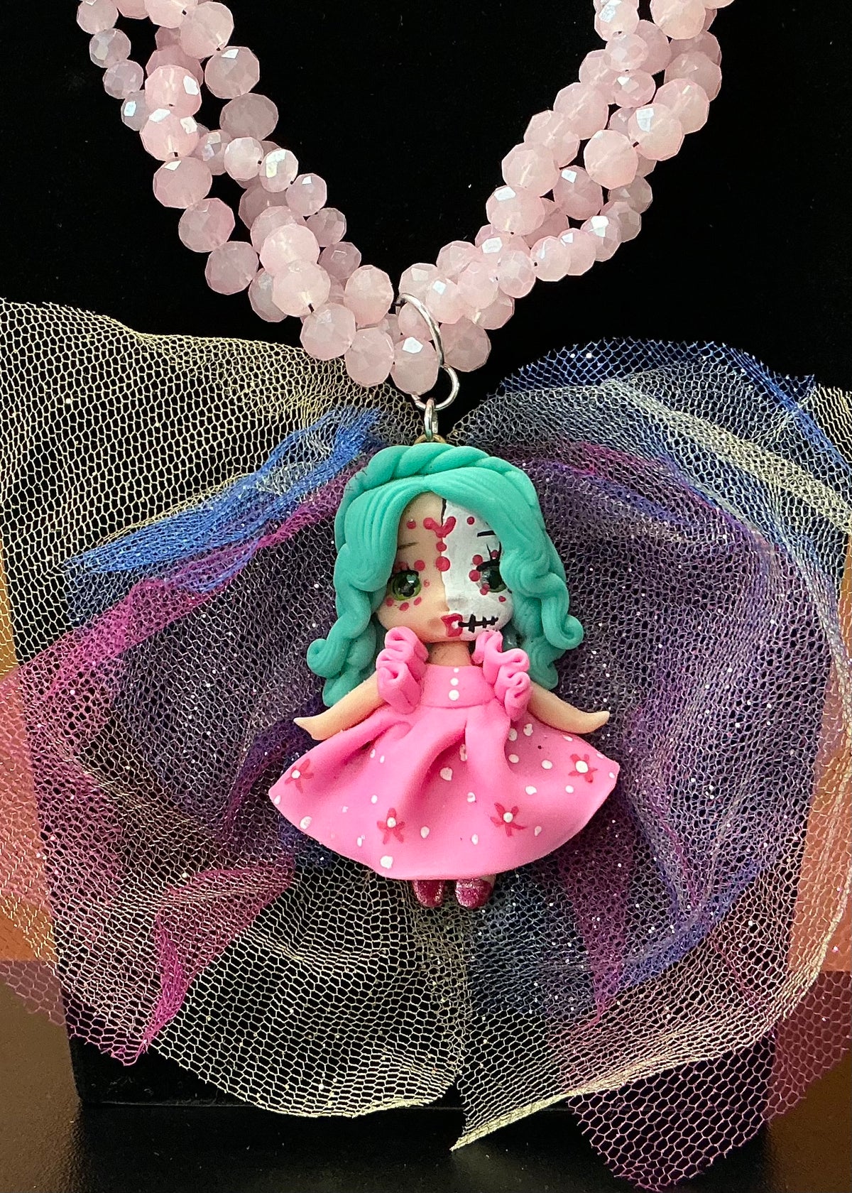 Pink Catrina Doll Necklace