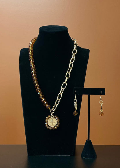 Saint Benedict Necklace & Earring Set - Orange