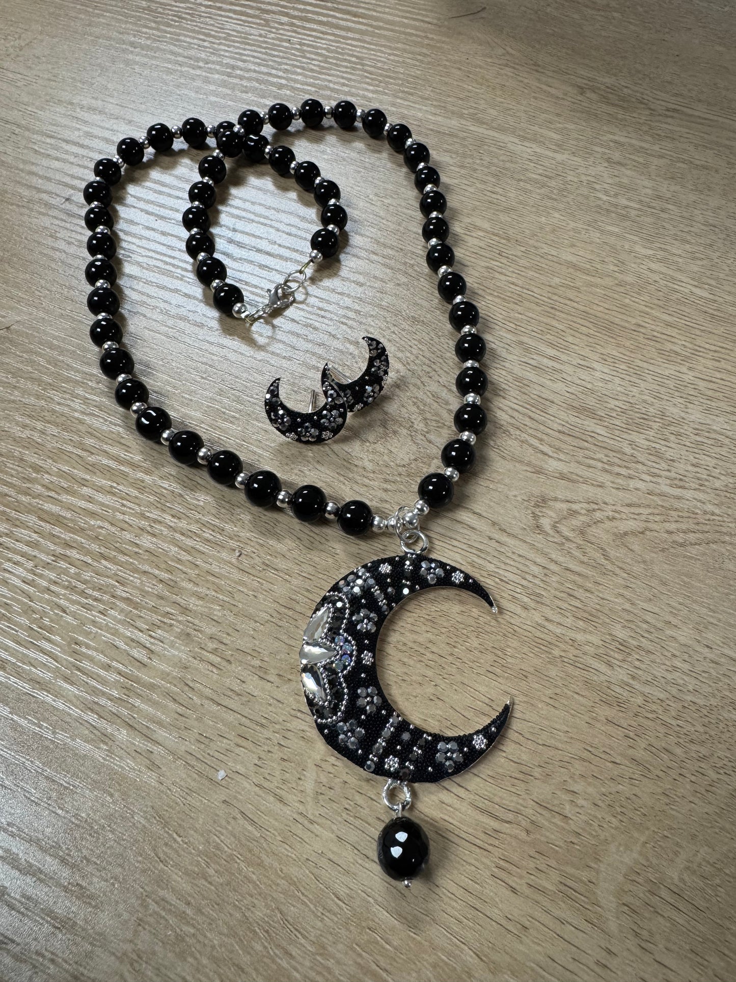 Luna Statement Necklace & Earrings - Onyx
