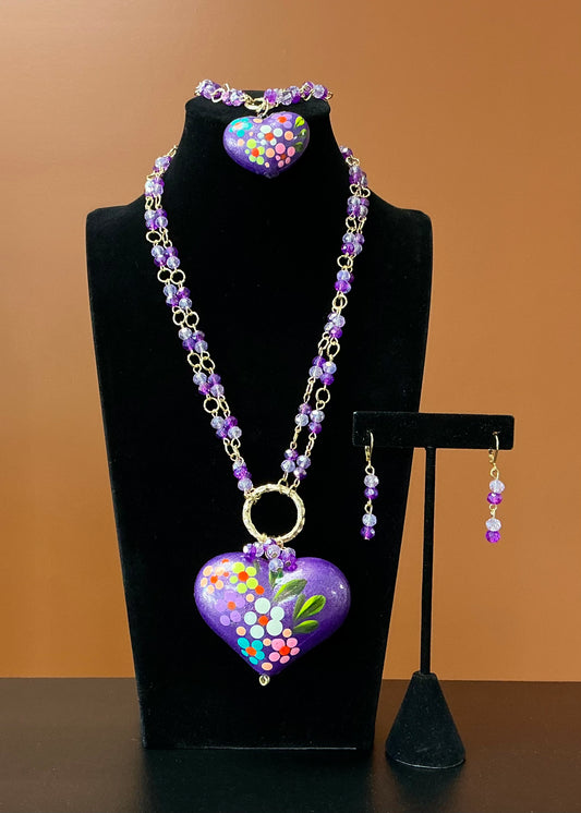 Corazón Pintado Necklace Set - Purple