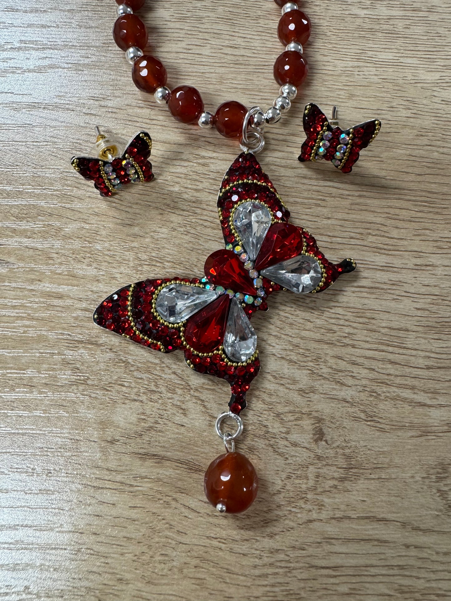 Mariposa Statement Necklace & Earrings - Red