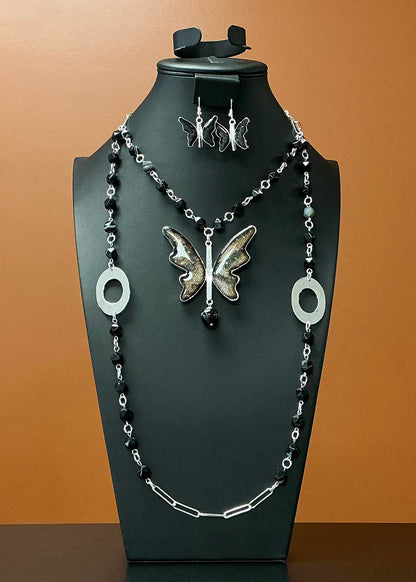 Black Butterfly Necklace & Earrings