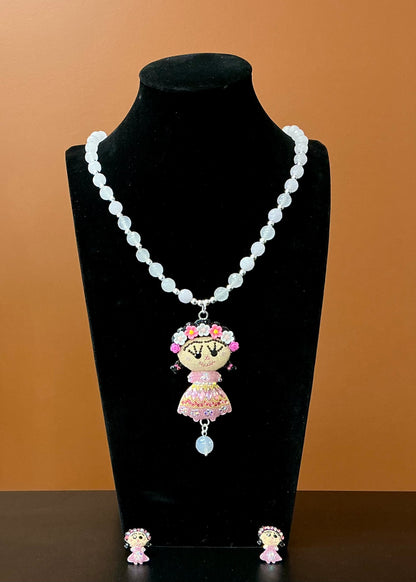 Frida Necklace & Earring Set - Baby Pink