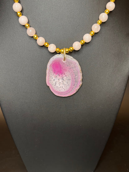 Rose Quartz Necklace & Earrings