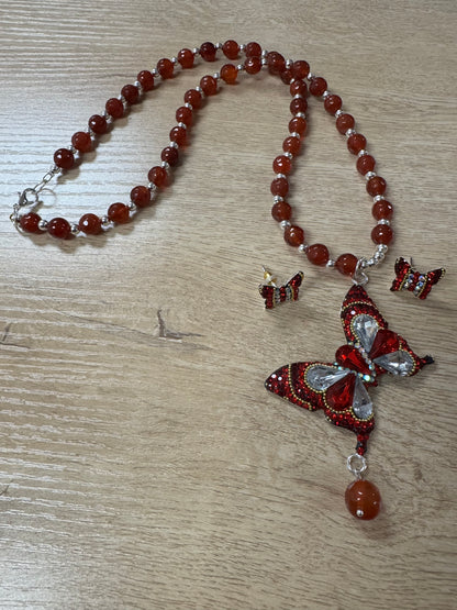 Mariposa Statement Necklace & Earrings - Red