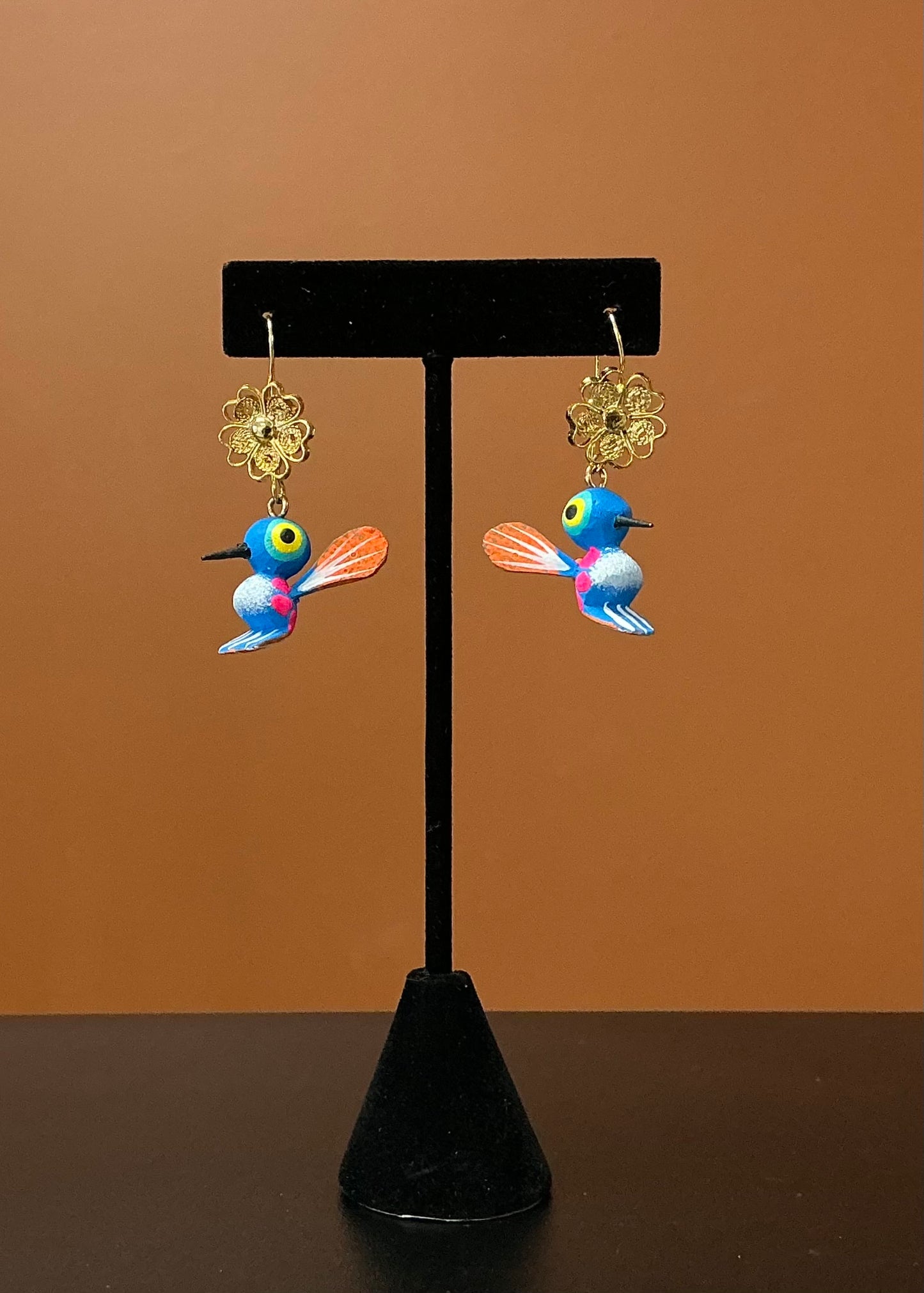 Blue Hummingbird Alebrije Earrings
