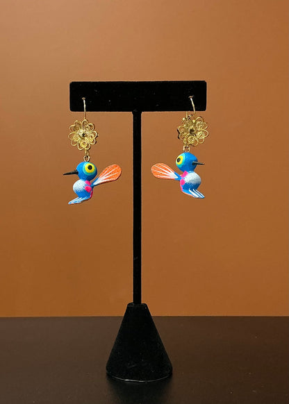 Blue Hummingbird Alebrije Earrings
