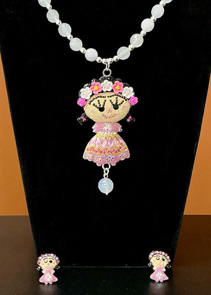 Frida Necklace & Earring Set - Baby Pink