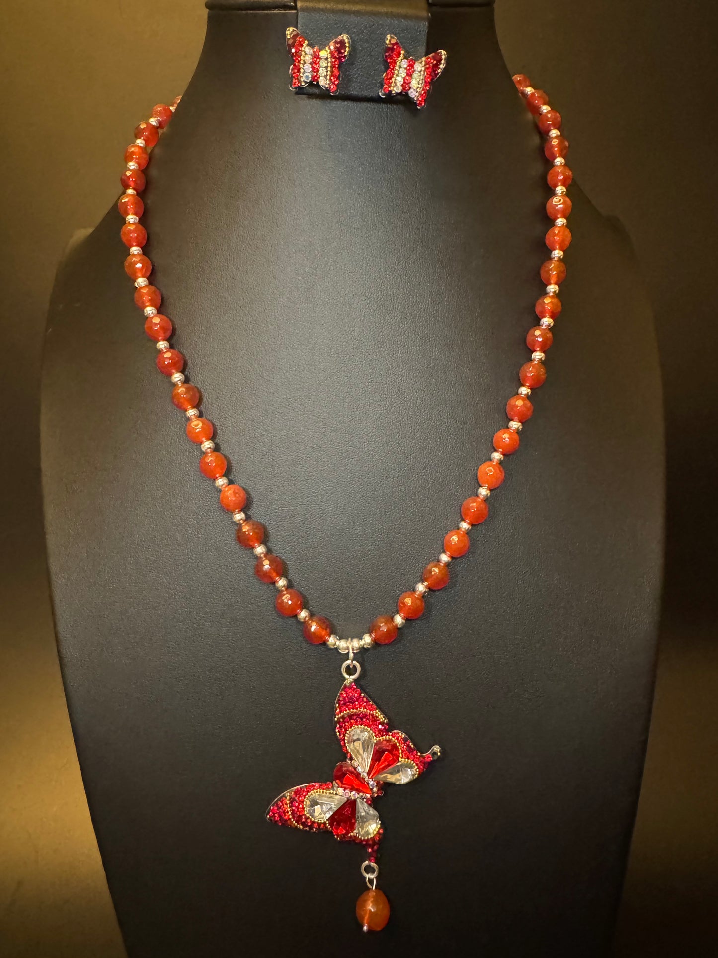 Mariposa Statement Necklace & Earrings - Red