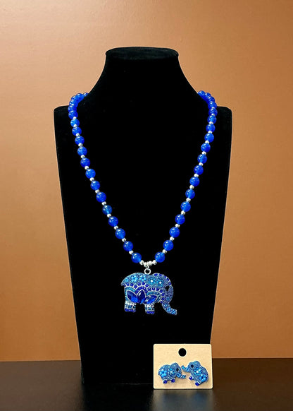 Elephant Necklace & Earrings - Blue