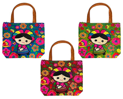 Embroidered Floral Muñeca Lelé Large Suede Tote Bag