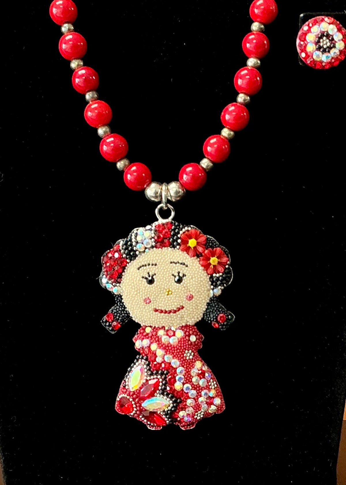 Lele Doll Necklace & Earrings - Red