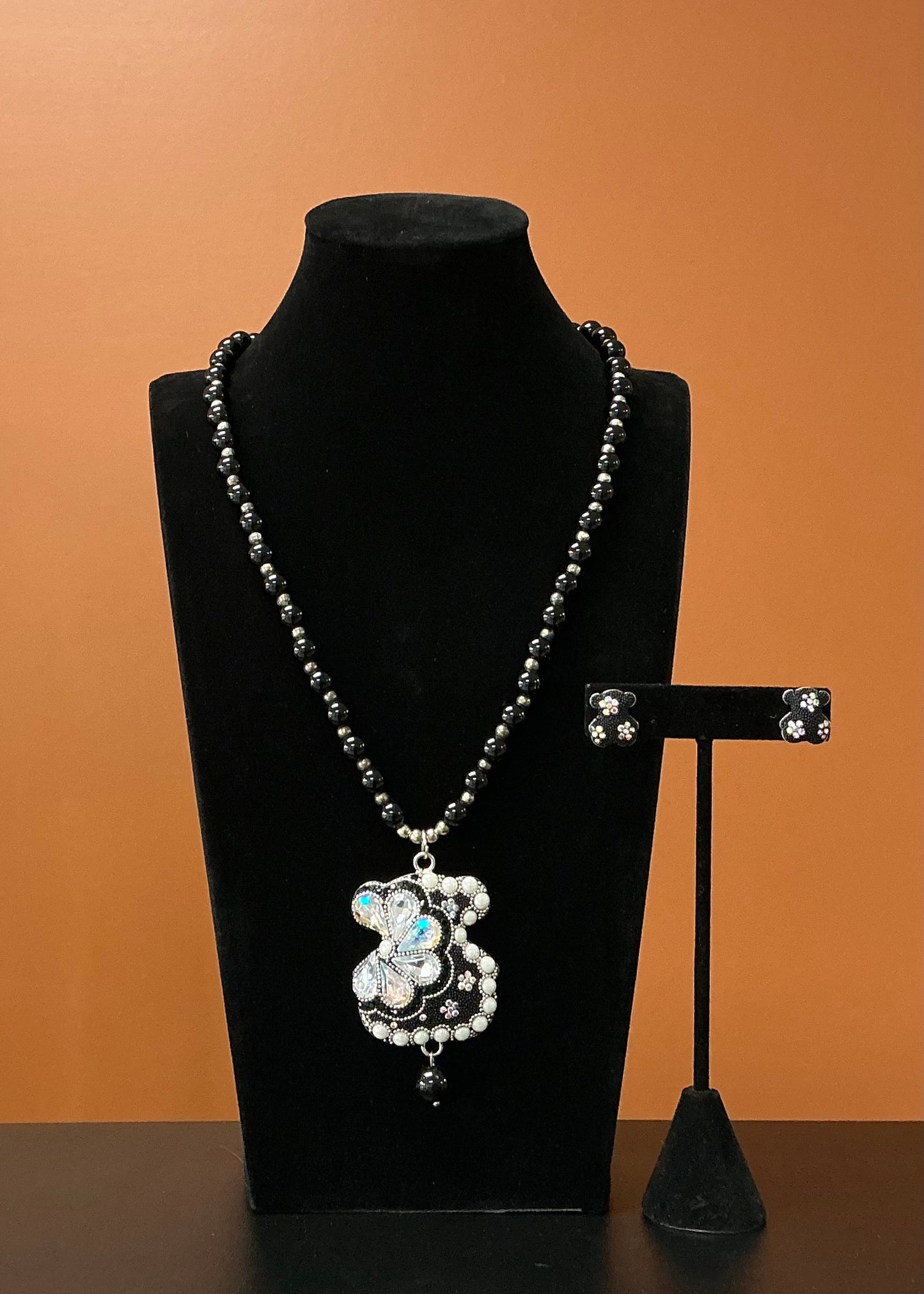 Black Bear Necklace and Earring Set