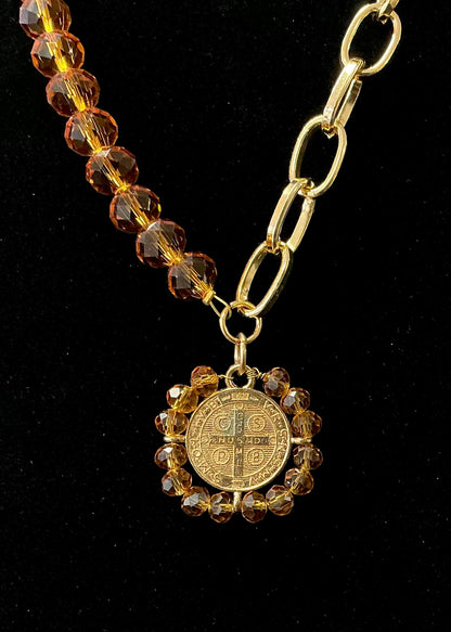Saint Benedict Necklace & Earring Set - Orange