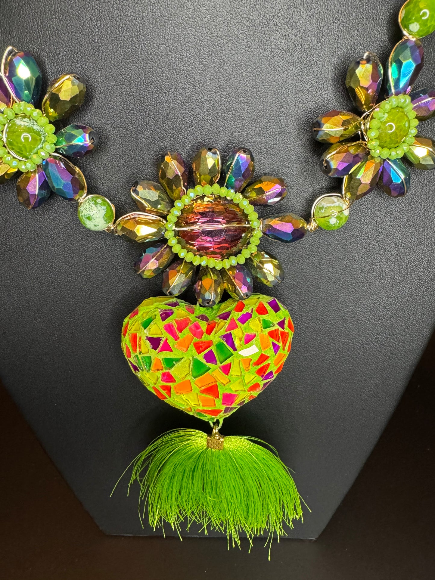 Corazon Vitral Peridot Alambrismo Necklace & Earrings