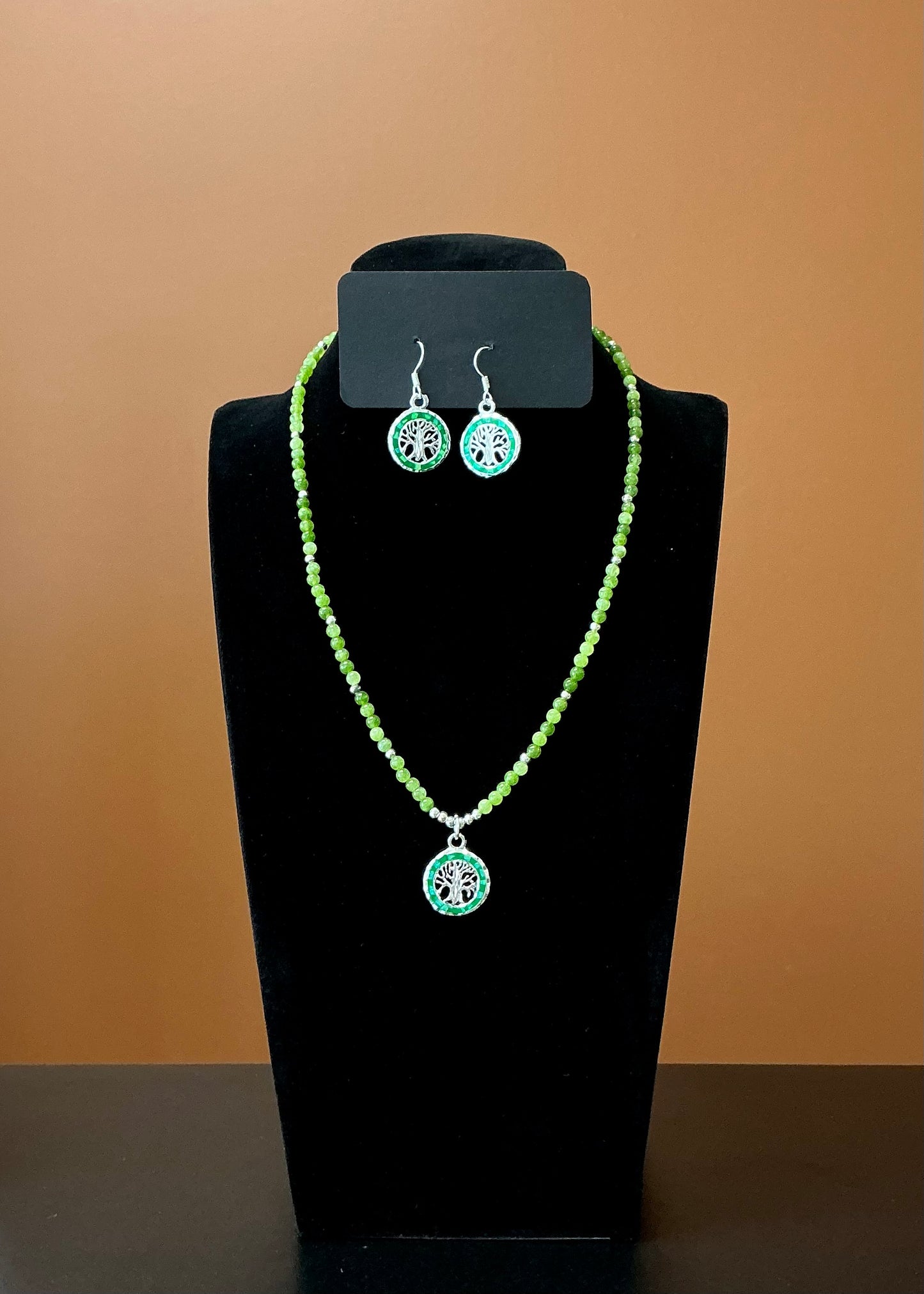 Tree of Life Necklace & Earrings - Light Green