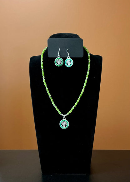 Tree of Life Necklace & Earrings - Light Green