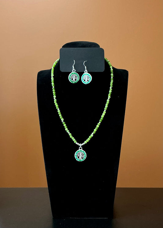 Tree of Life Necklace & Earrings - Light Green