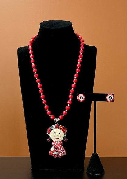 Lele Doll Necklace & Earrings - Red