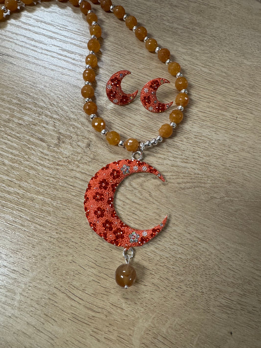 Luna Statement Necklace & Earrings - Burnt Orange
