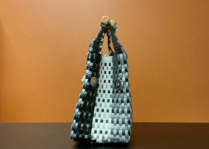 Mini Handwoven Plastic Bag - Black, Gray, & White
