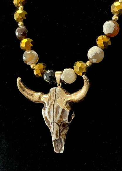 Golden Bull Necklace & Earring Set - Gold