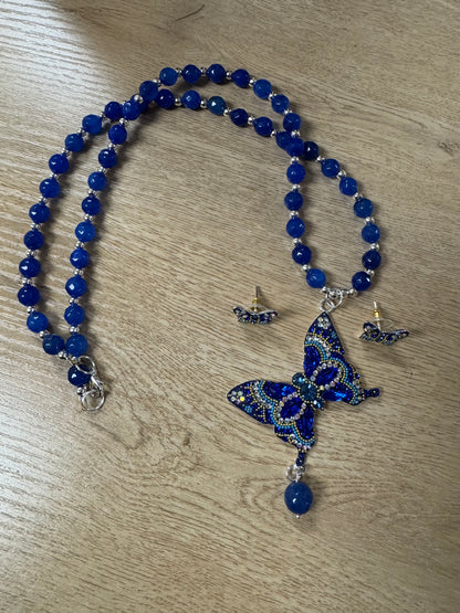 Mariposa Statement Necklace & Earrings - Blue