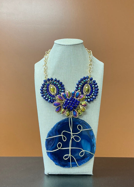 Entangled Agate Necklace & Earrings - Blue