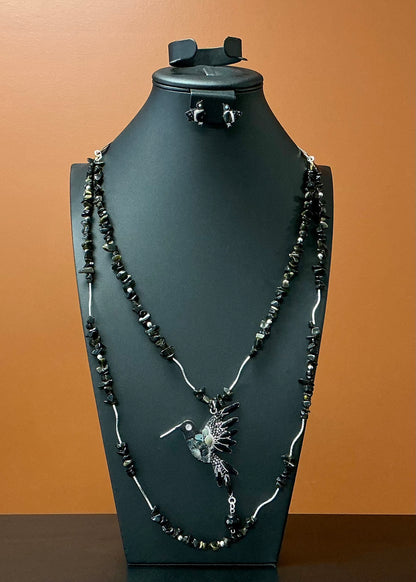 Hummingbird Necklace & Earring Set - Black