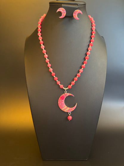 Luna Statement Necklace & Earrings - Pink