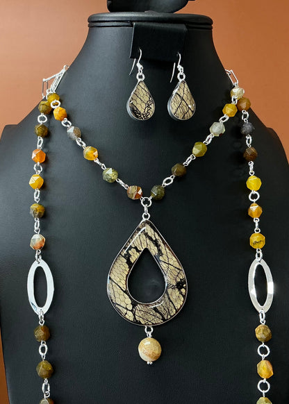 Golden Citrine Teardrop Necklace & Earrings