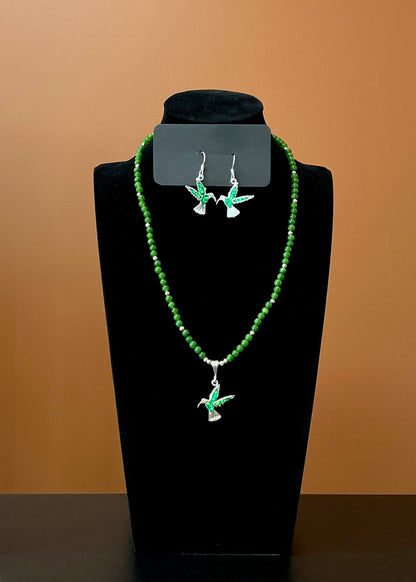Hummingbird Necklace & Earrings - Green