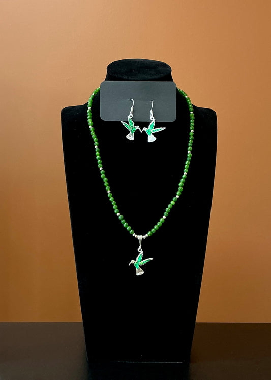 Hummingbird Necklace & Earrings - Green