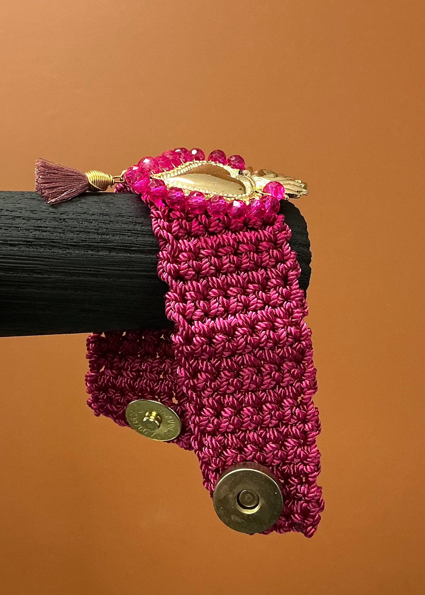 Pink Sacred Heart Crocheted Bracelet