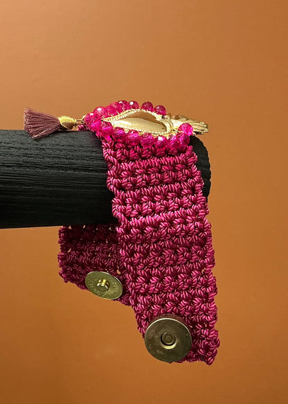 Pink Sacred Heart Crocheted Bracelet