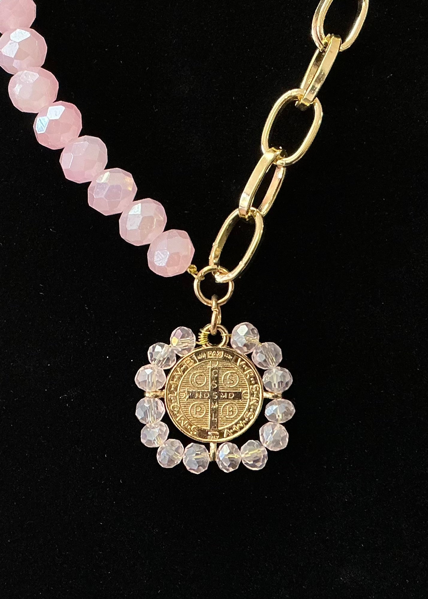 Saint Benedict Necklace & Earring Set - Pink