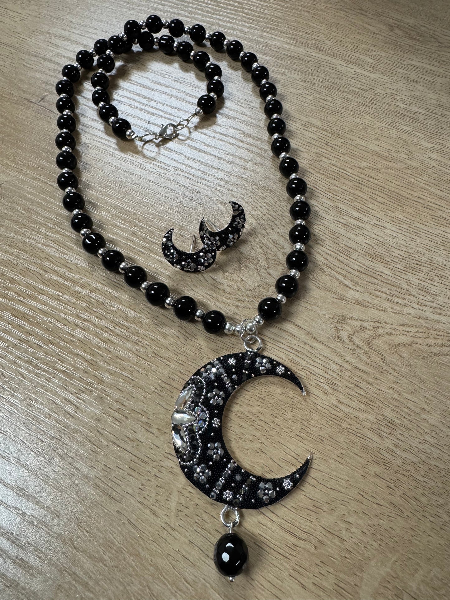 Luna Statement Necklace & Earrings - Onyx