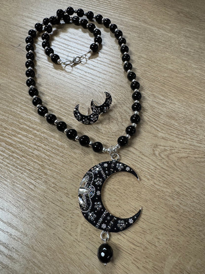 Luna Statement Necklace & Earrings - Onyx