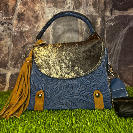 Regina Leather Handbag, Navy Cowhide